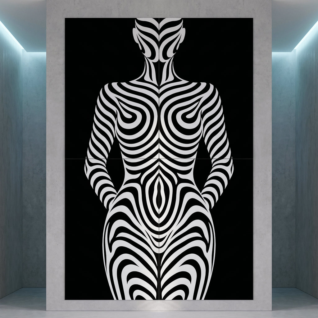 HYPNOS | Minimalist Zebra-Striped Female Figure Wall Art | Multi-Print Luxury Op Art