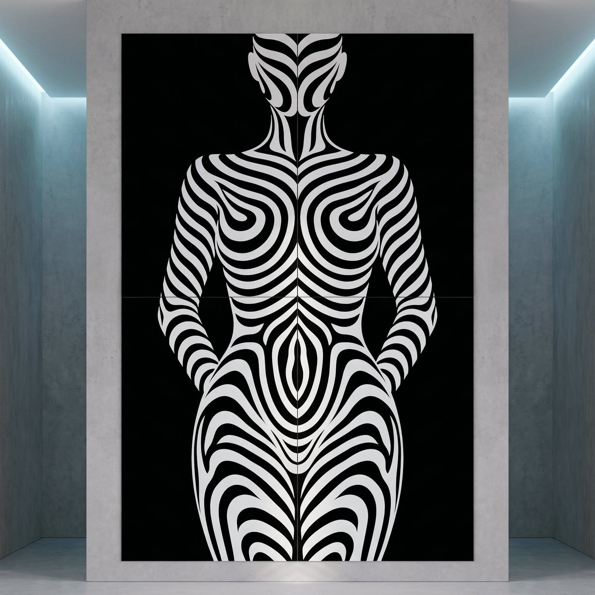 HYPNOS | Minimalist Zebra-Striped Female Figure Wall Art | Multi-Print Luxury Op Art