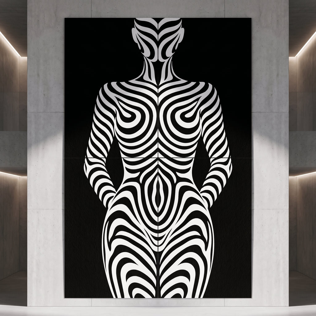 HYPNOS | Minimalist Zebra-Striped Female Figure Wall Art | Multi-Print Luxury Op Art