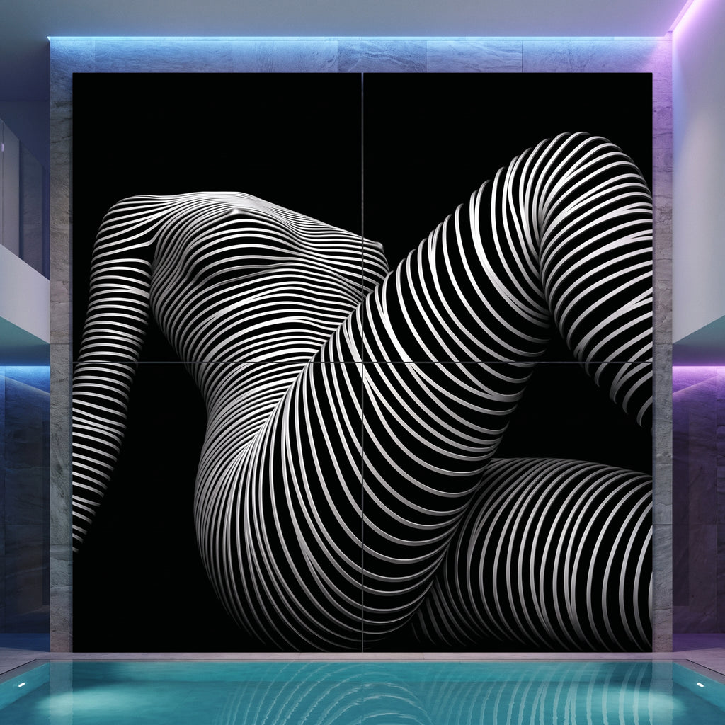 LOUNGE | Reclining Minimalist Female Silhouette Op Art | Luxury Multi-Print Wall Art | 1-Of-1