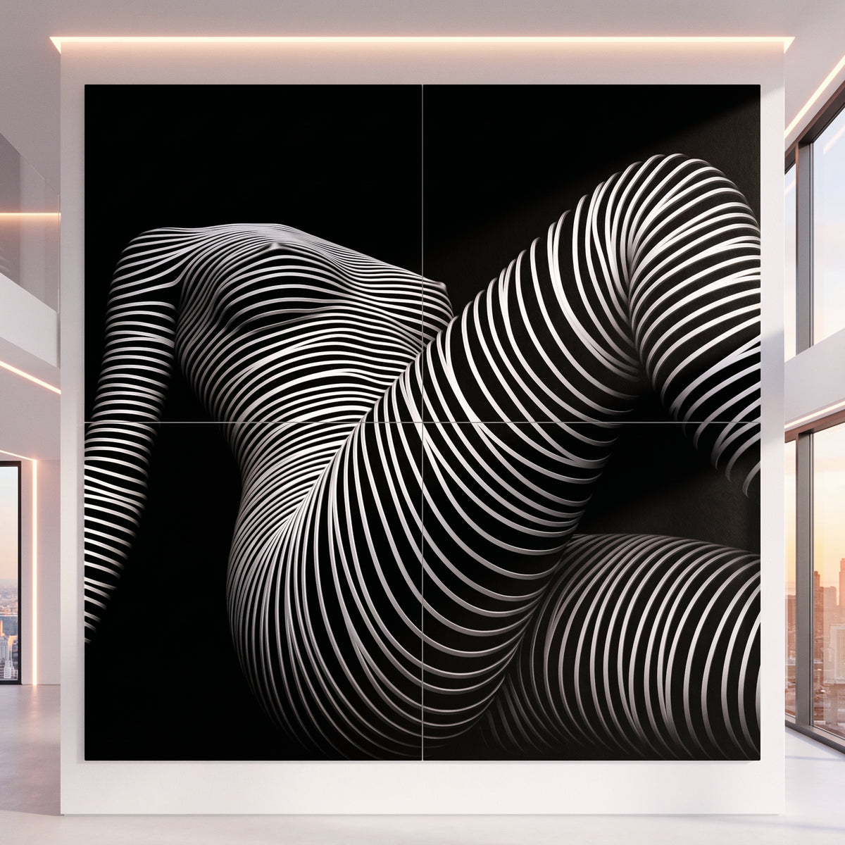 LOUNGE | Reclining Minimalist Female Silhouette Op Art | Luxury Multi-Print Wall Art | 1-Of-1