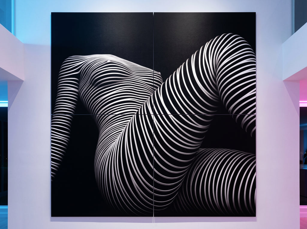 LOUNGE | Reclining Minimalist Female Silhouette Op Art | Luxury Multi-Print Wall Art | 1-Of-1