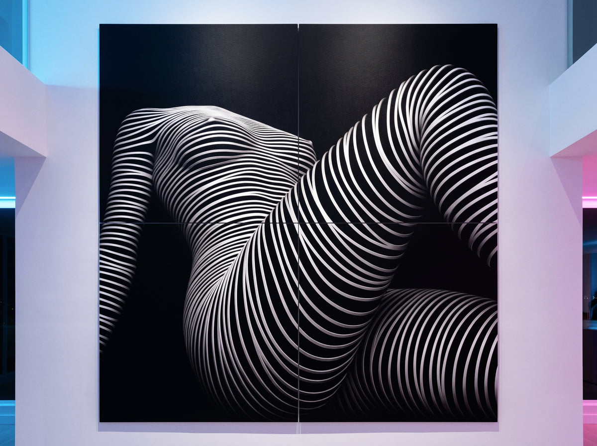 LOUNGE | Reclining Minimalist Female Silhouette Op Art | Luxury Multi-Print Wall Art | 1-Of-1