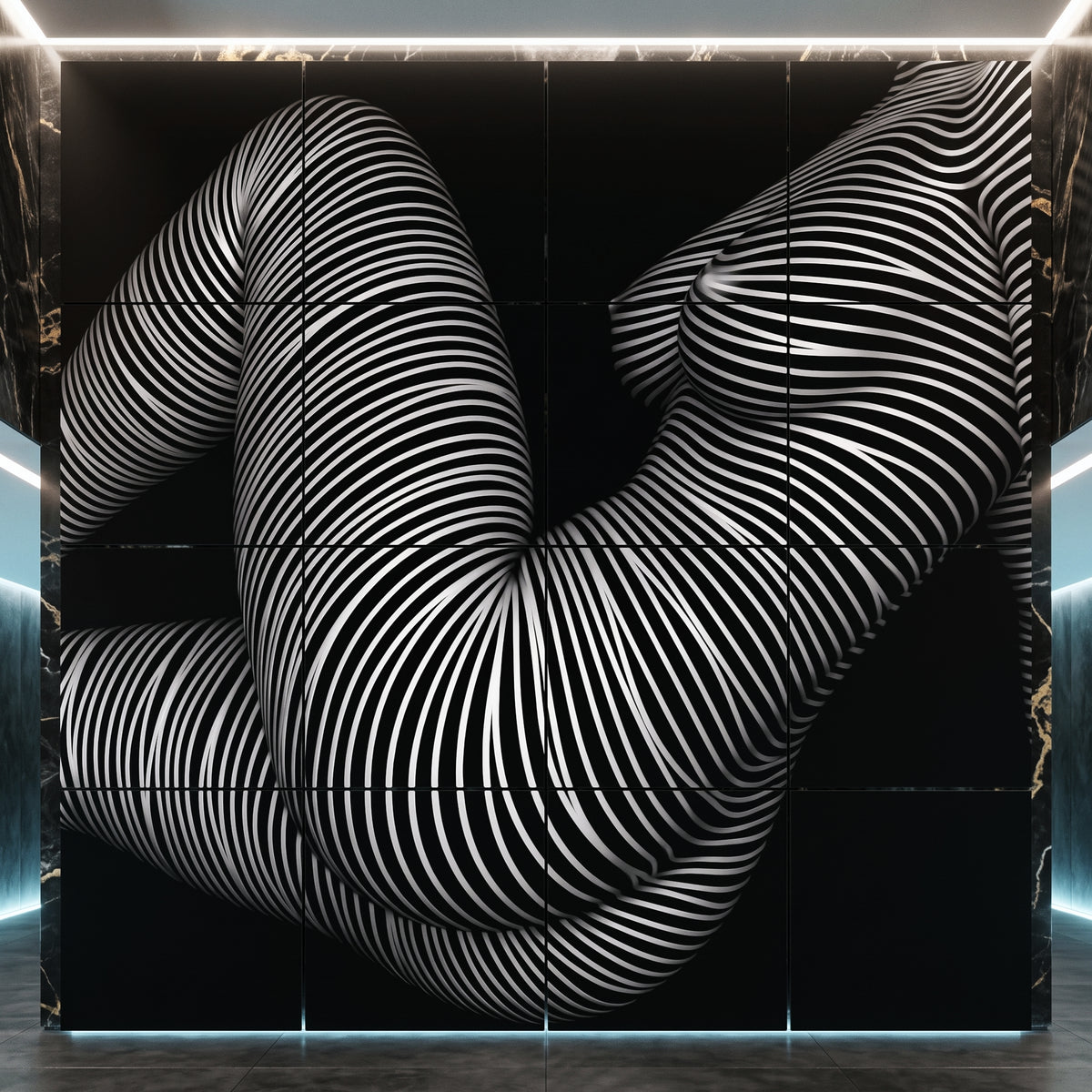 OLYMPIA | Hypnotic Reclined Female Op Art | Luxury Multi-Print Wall Art | 1-Of-1