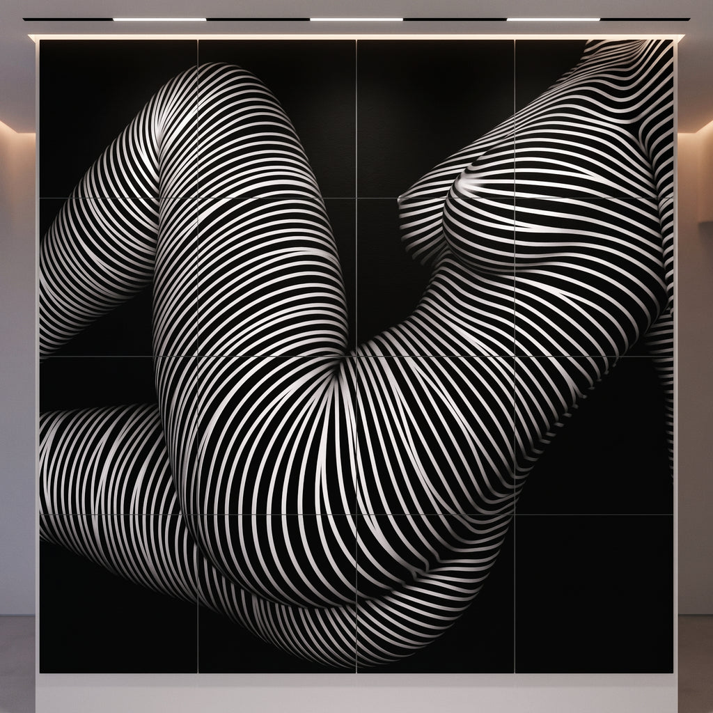 OLYMPIA | Hypnotic Reclined Female Op Art | Luxury Multi-Print Wall Art | 1-Of-1