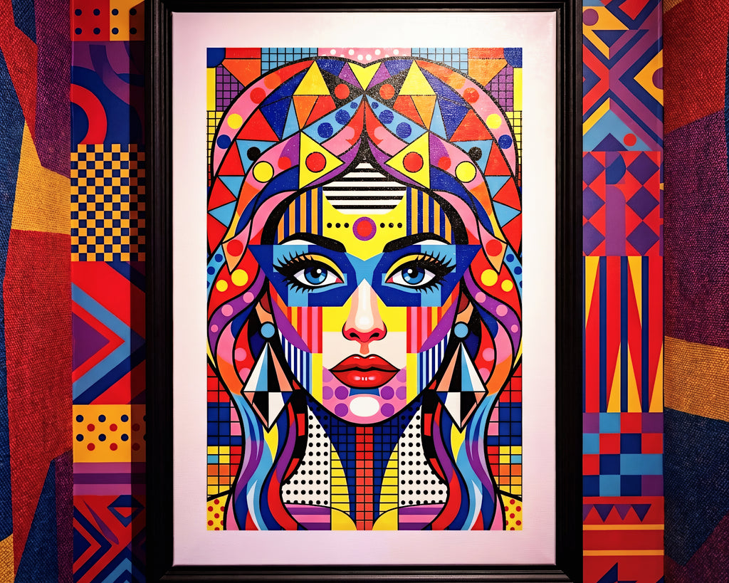 PRIMA | Modern Geometric Female Portrait Wall Art | Vibrant Pop Art Print