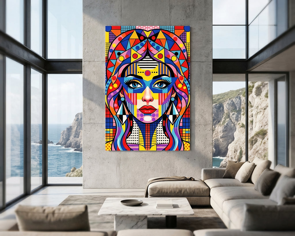 PRIMA | Modern Geometric Female Portrait Wall Art | Vibrant Pop Art Print