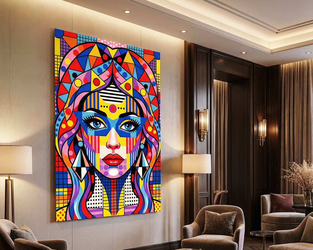 PRIMA | Modern Geometric Female Portrait Wall Art | Vibrant Pop Art Print