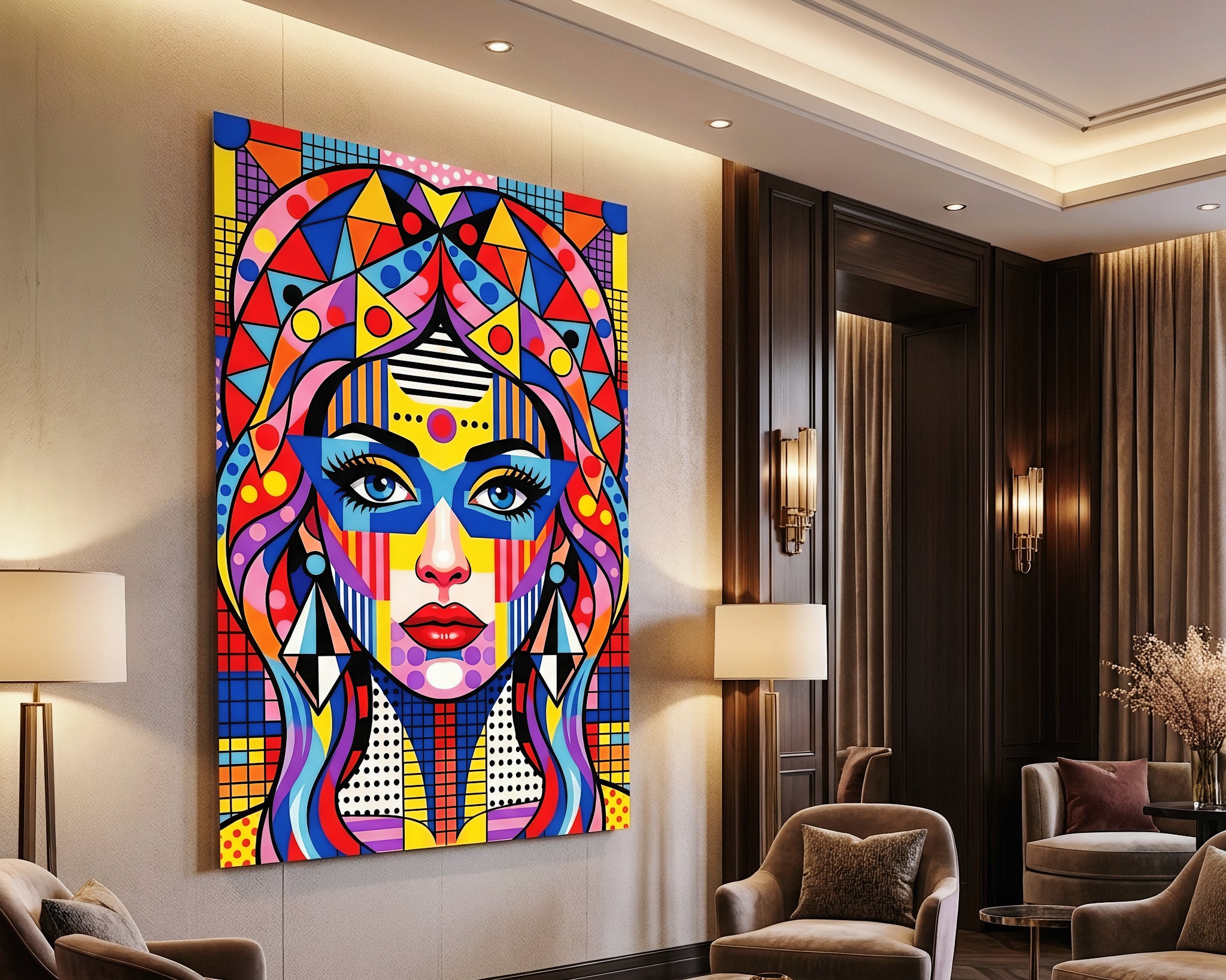 PRIMA | Modern Geometric Female Portrait Wall Art | Vibrant Pop Art Print