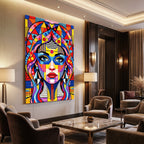 PRIMA | Modern Geometric Female Portrait Wall Art | Vibrant Pop Art Print