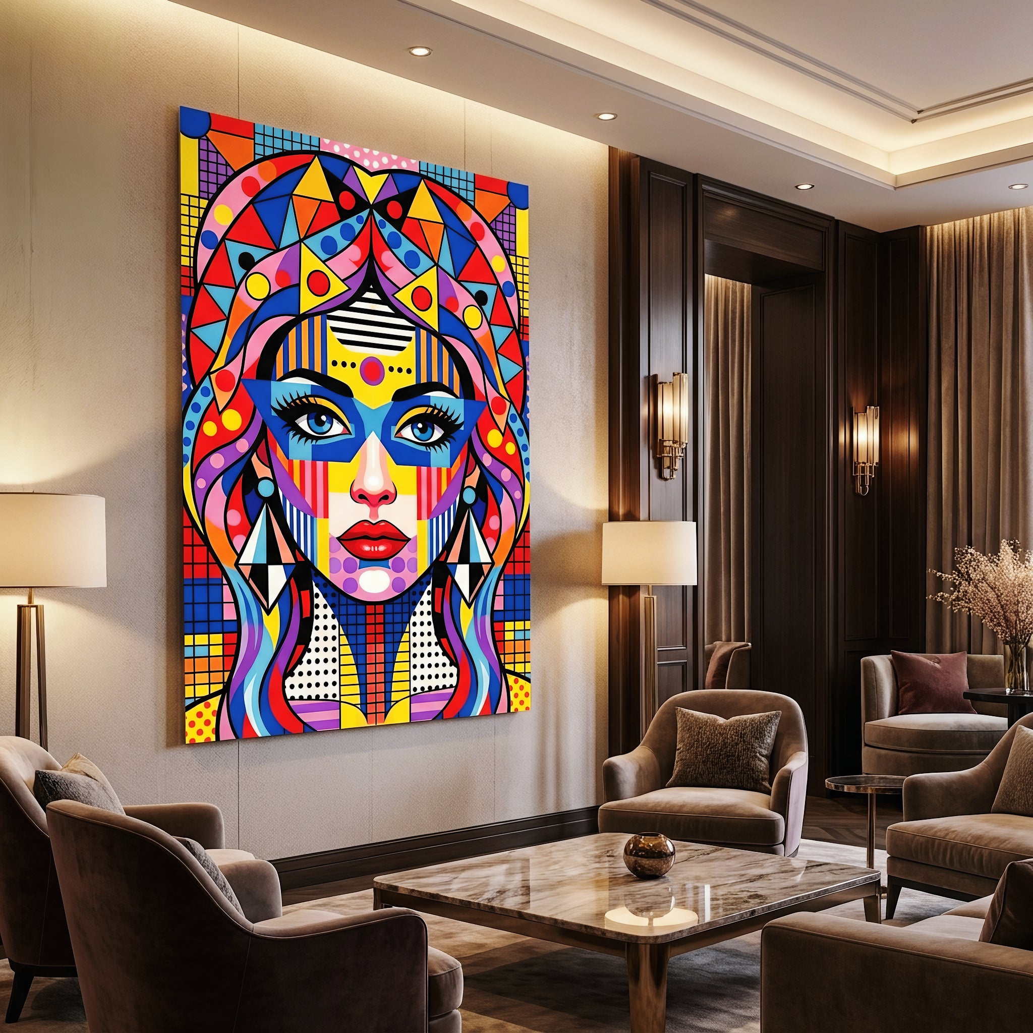 PRIMA | Modern Geometric Female Portrait Wall Art | Vibrant Pop Art Print