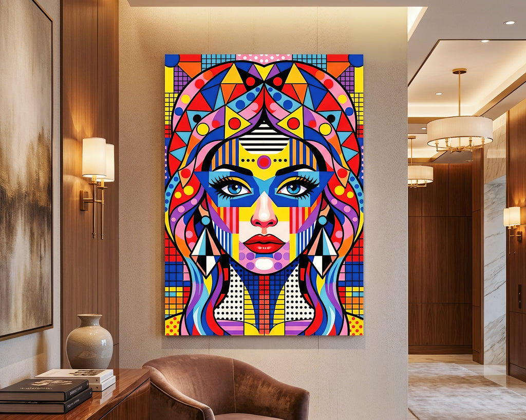 PRIMA | Modern Geometric Female Portrait Wall Art | Vibrant Pop Art Print