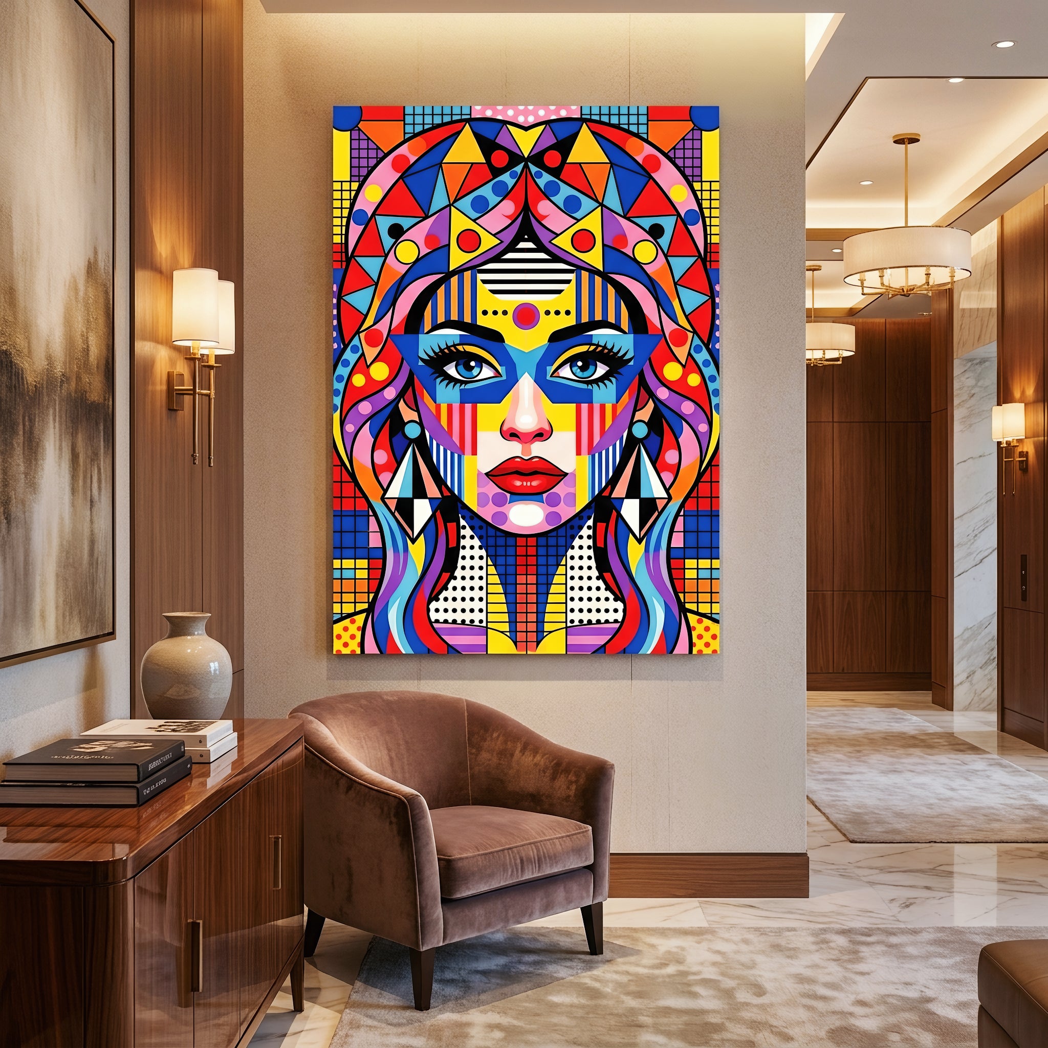 PRIMA | Modern Geometric Female Portrait Wall Art | Vibrant Pop Art Print