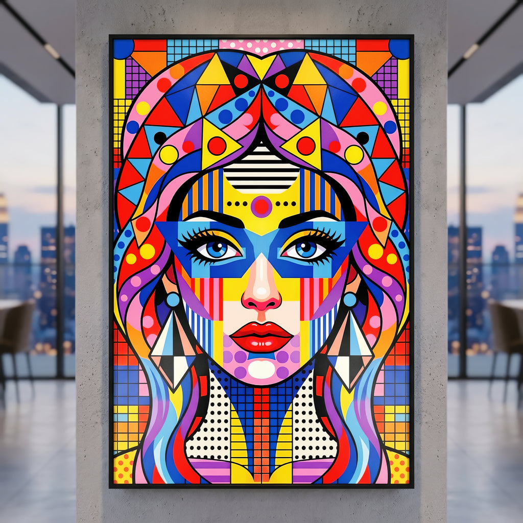 PRIMA | Modern Geometric Female Portrait Wall Art | Vibrant Pop Art Print