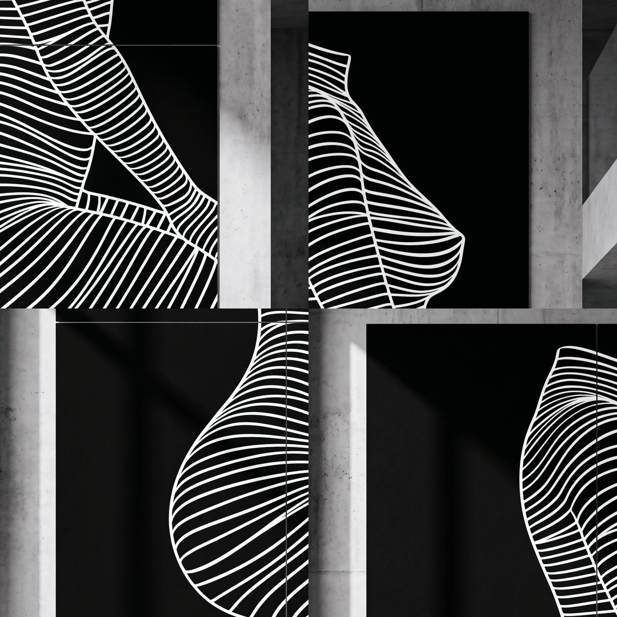 SILK | Minimalist Crouched Female Body Op Art | Luxury Multi-Print Wall Art | 1-Of-1