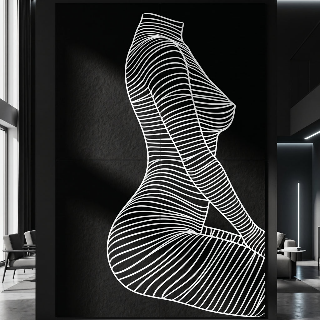 SILK | Minimalist Crouched Female Body Op Art | Luxury Multi-Print Wall Art | 1-Of-1