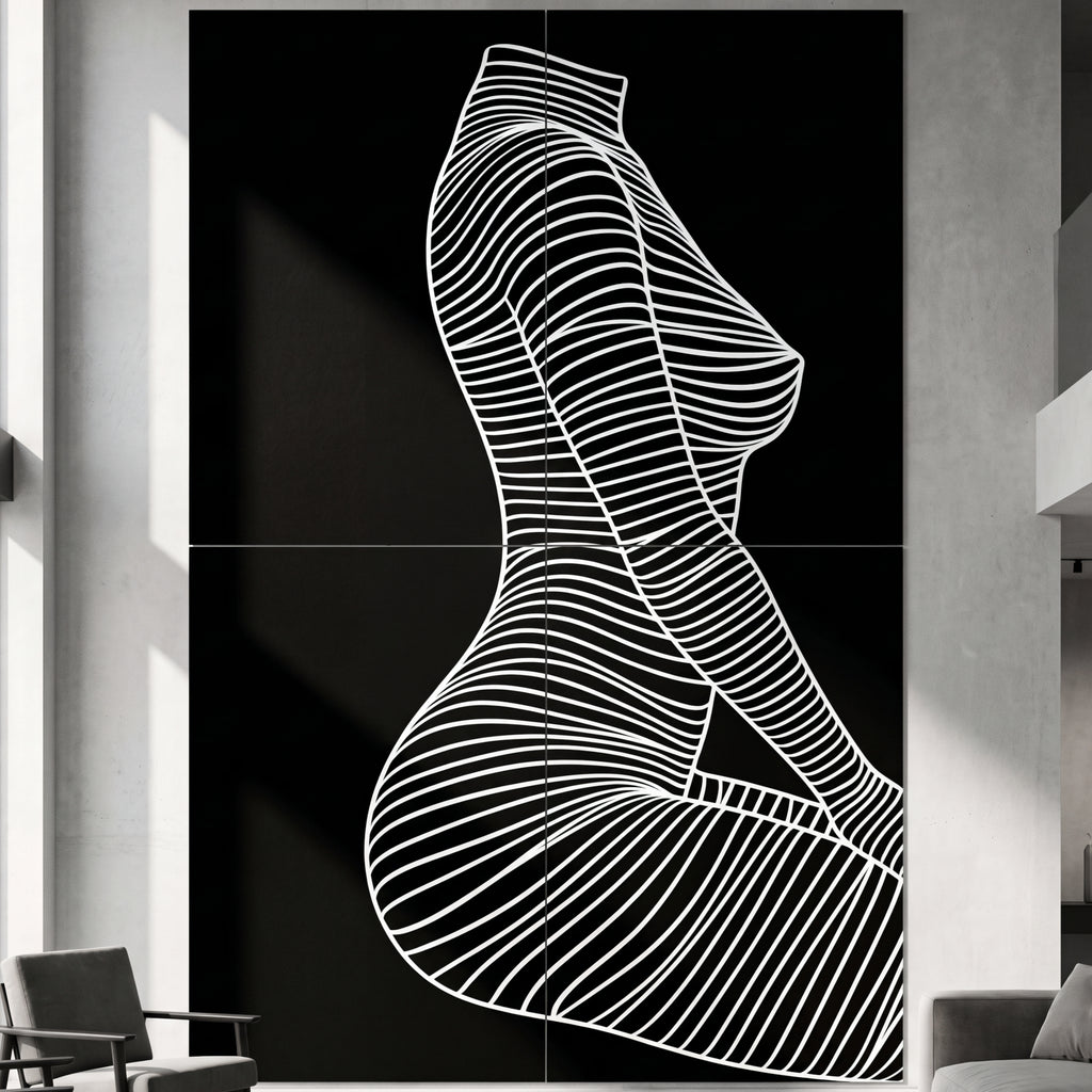 SILK | Minimalist Crouched Female Body Op Art | Luxury Multi-Print Wall Art | 1-Of-1