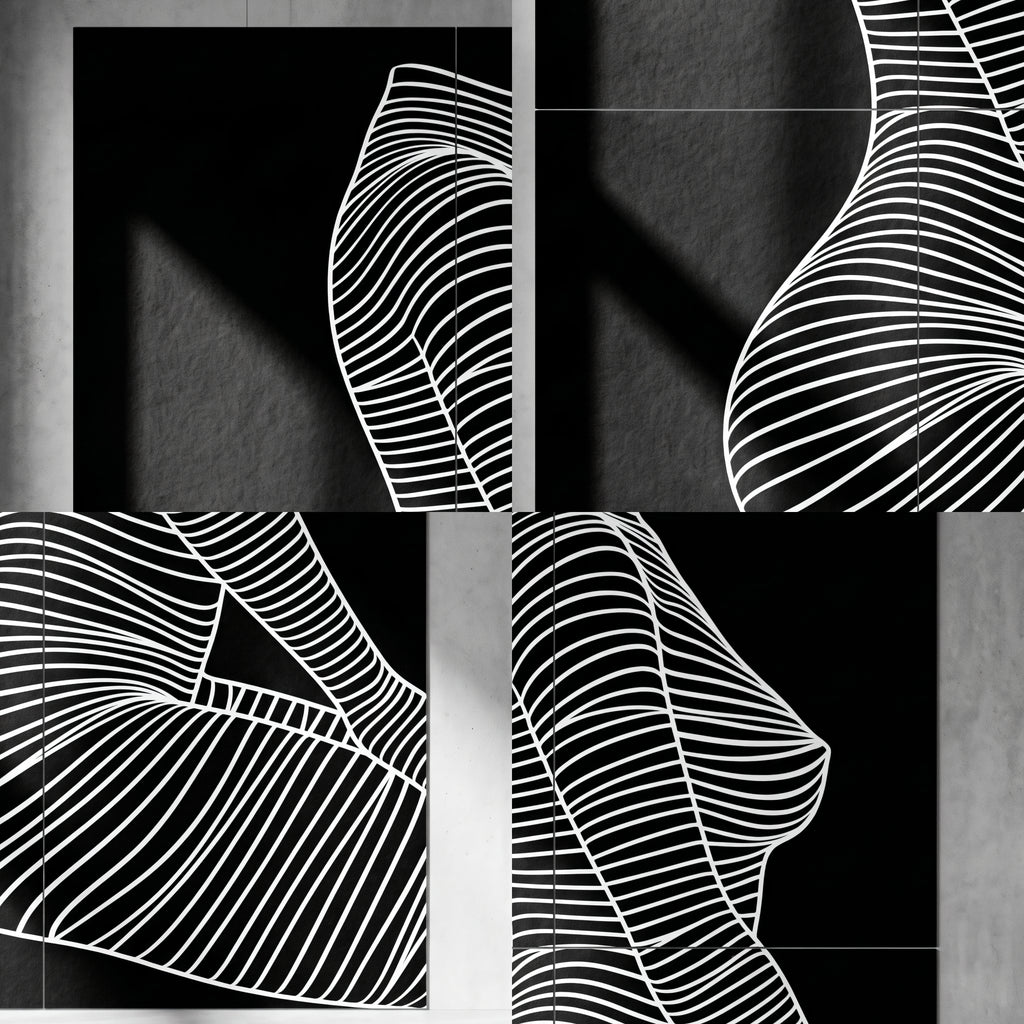 SILK | Minimalist Crouched Female Body Op Art | Luxury Multi-Print Wall Art | 1-Of-1