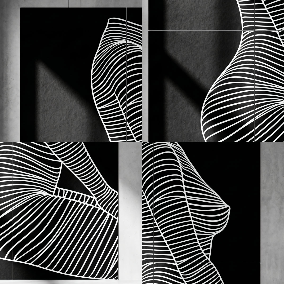 SILK | Minimalist Crouched Female Body Op Art | Luxury Multi-Print Wall Art | 1-Of-1