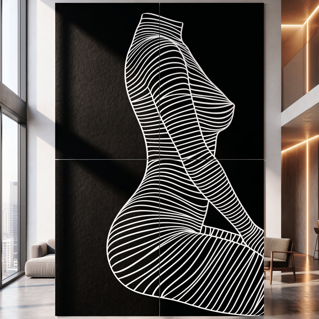 SILK | Minimalist Crouched Female Body Op Art | Luxury Multi-Print Wall Art | 1-Of-1