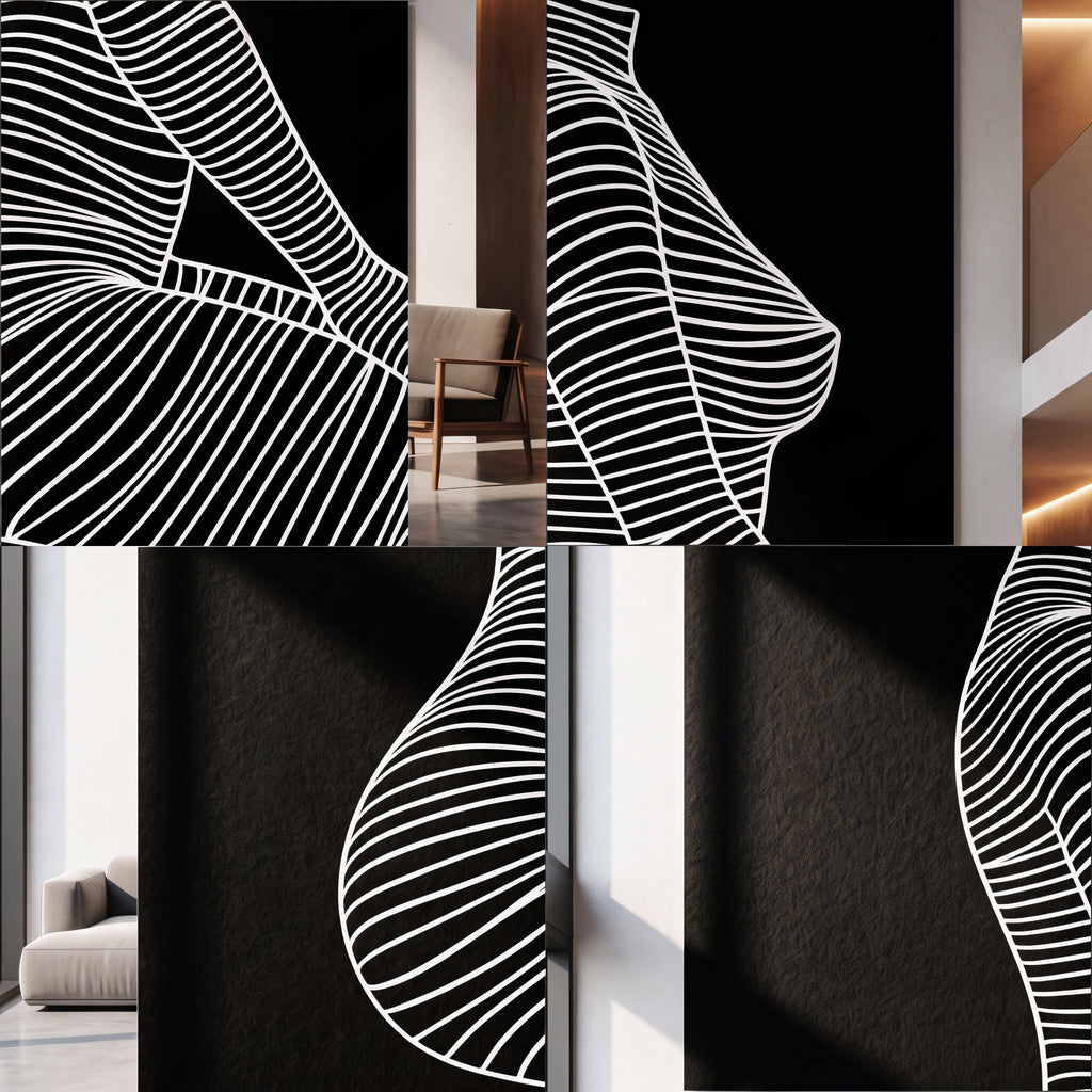 SILK | Minimalist Crouched Female Body Op Art | Luxury Multi-Print Wall Art | 1-Of-1