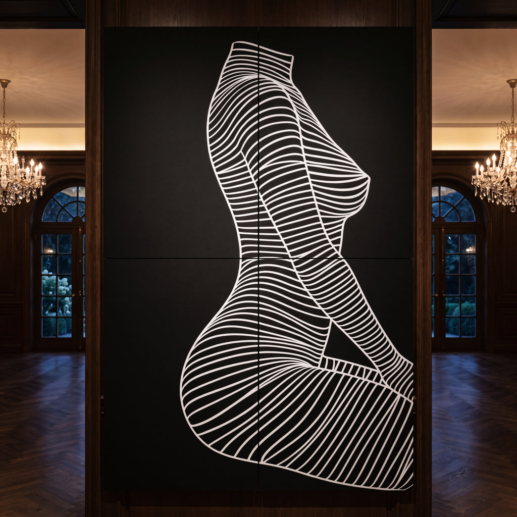 SILK | Minimalist Crouched Female Body Op Art | Luxury Multi-Print Wall Art | 1-Of-1