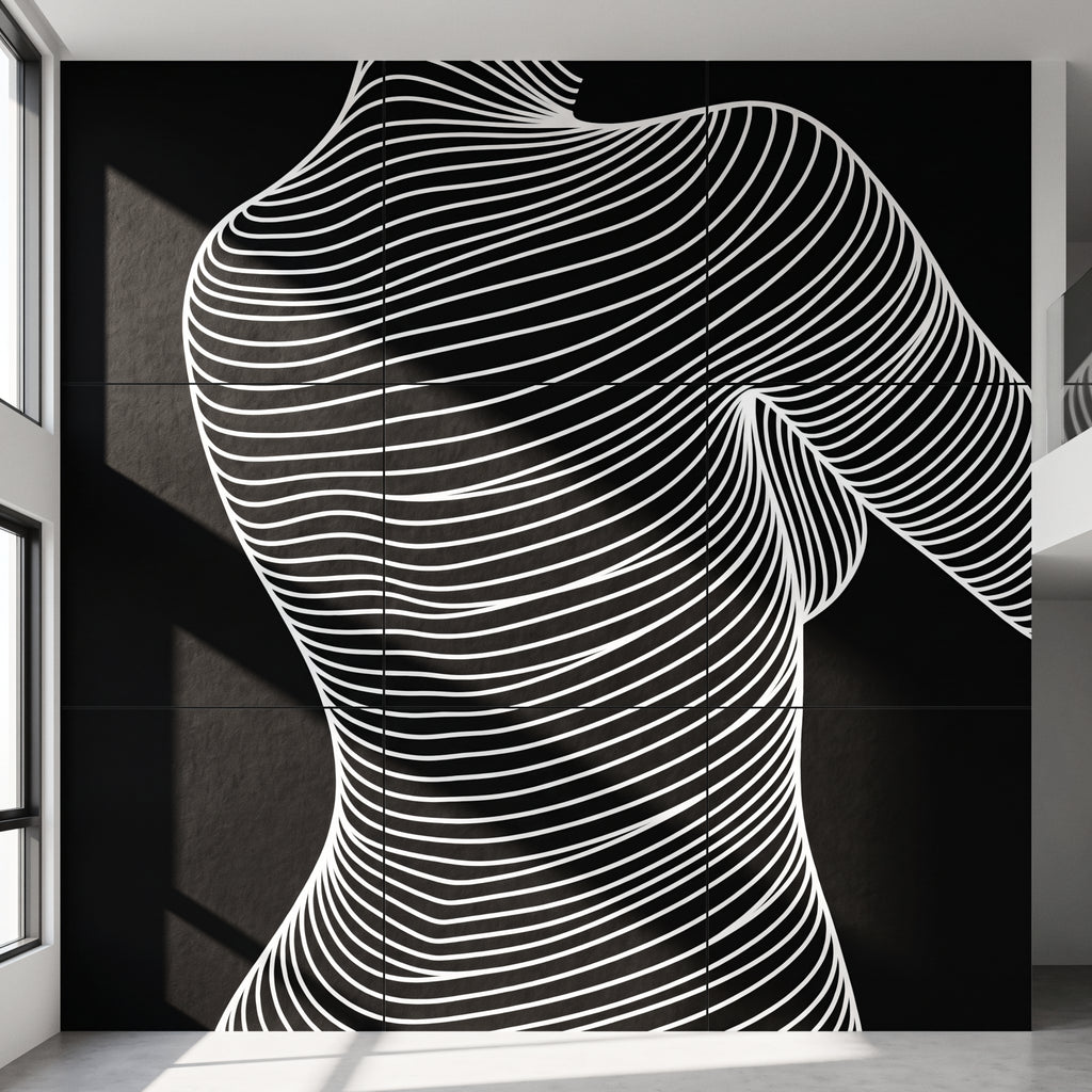 SUAVE | Abstract Striped Female Figure Op Art | Luxury Multi-Print Wall Art | 1-Of-1