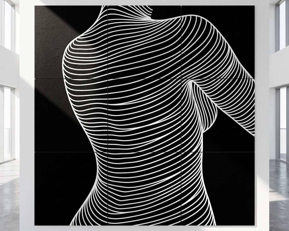 SUAVE | Abstract Striped Female Figure Op Art | Luxury Multi-Print Wall Art | 1-Of-1