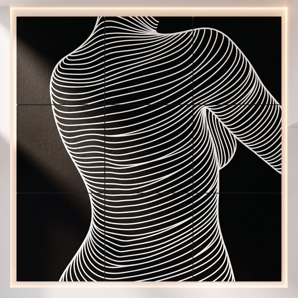SUAVE | Abstract Striped Female Figure Op Art | Luxury Multi-Print Wall Art | 1-Of-1