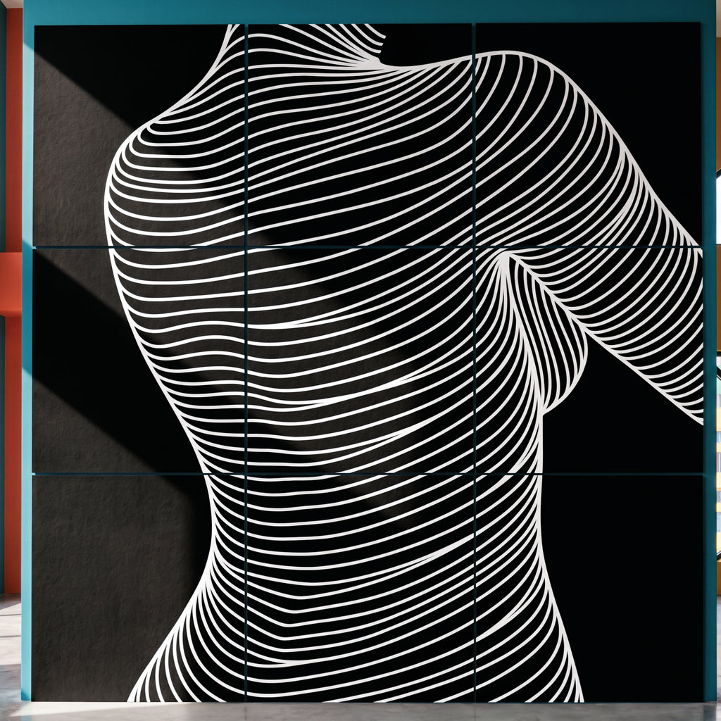SUAVE | Abstract Striped Female Figure Op Art | Luxury Multi-Print Wall Art | 1-Of-1