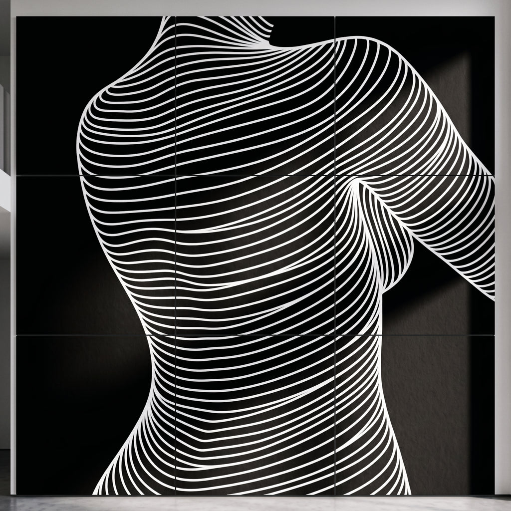 SUAVE | Abstract Striped Female Figure Op Art | Luxury Multi-Print Wall Art | 1-Of-1