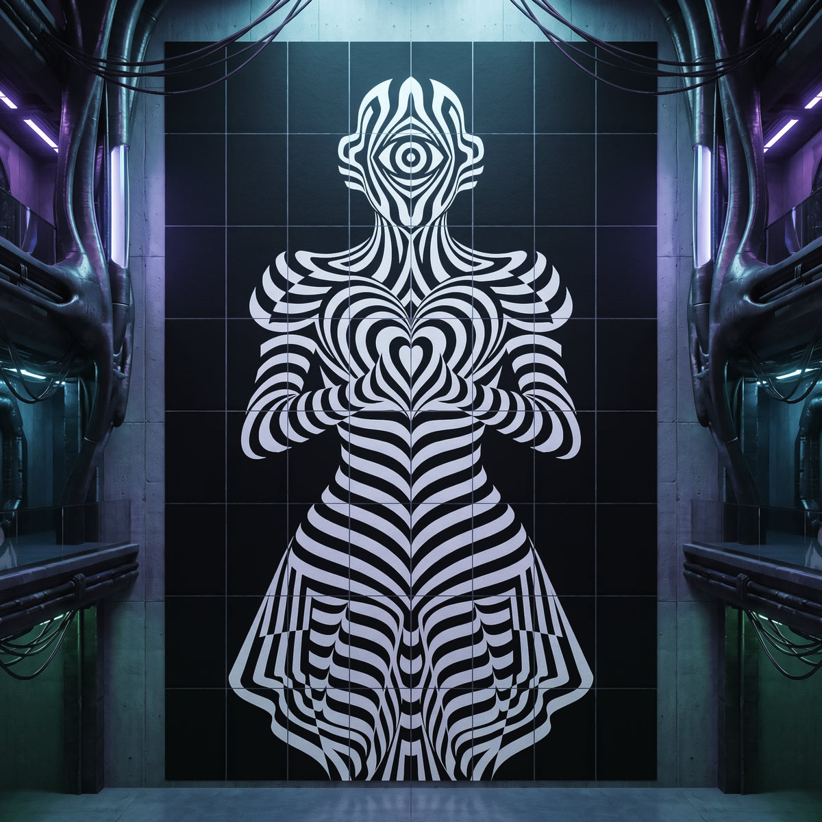 SYZYGY | 64-Print Hypnotic Female Op Art Mural | 1-Of-1