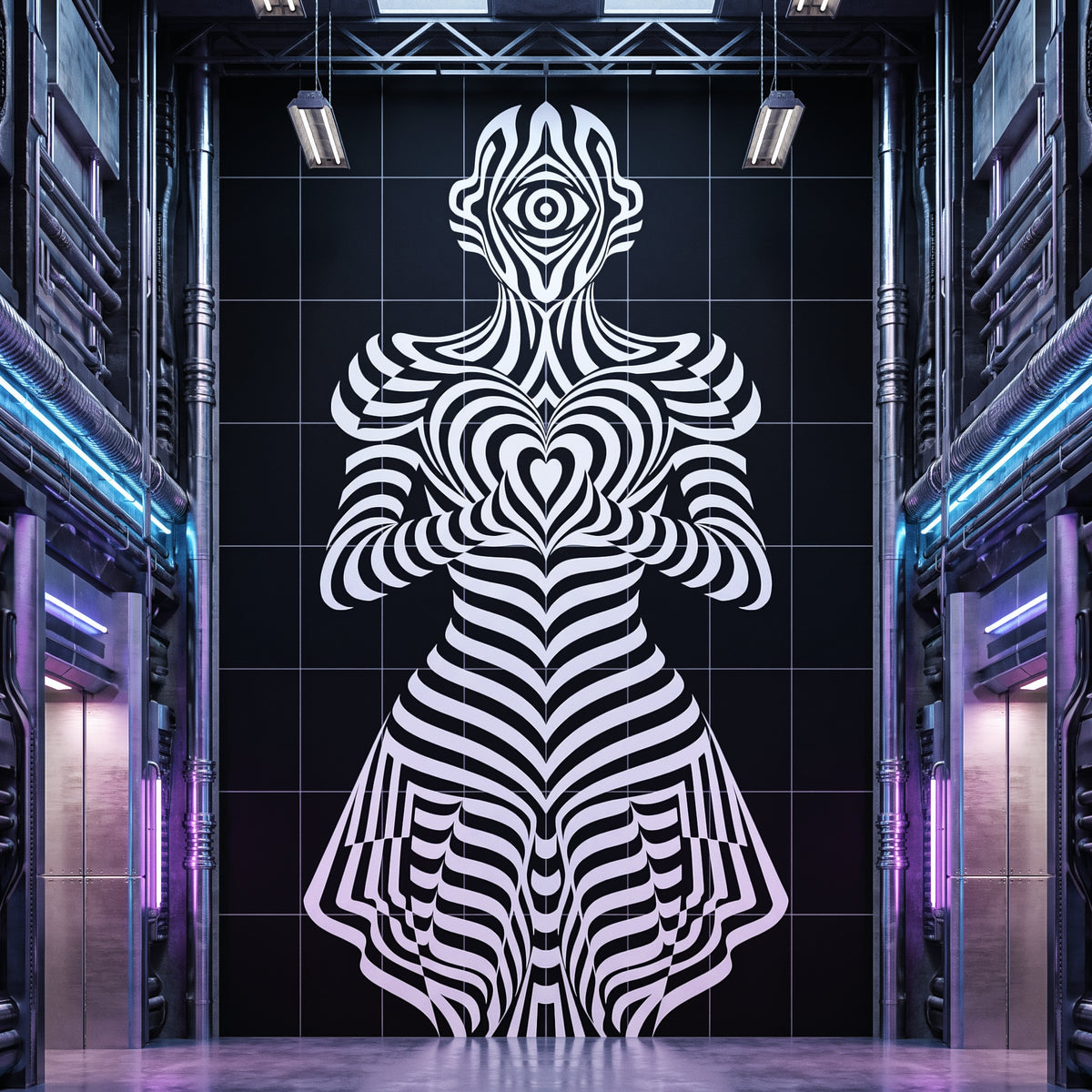 SYZYGY | 64-Print Hypnotic Female Op Art Mural | 1-Of-1