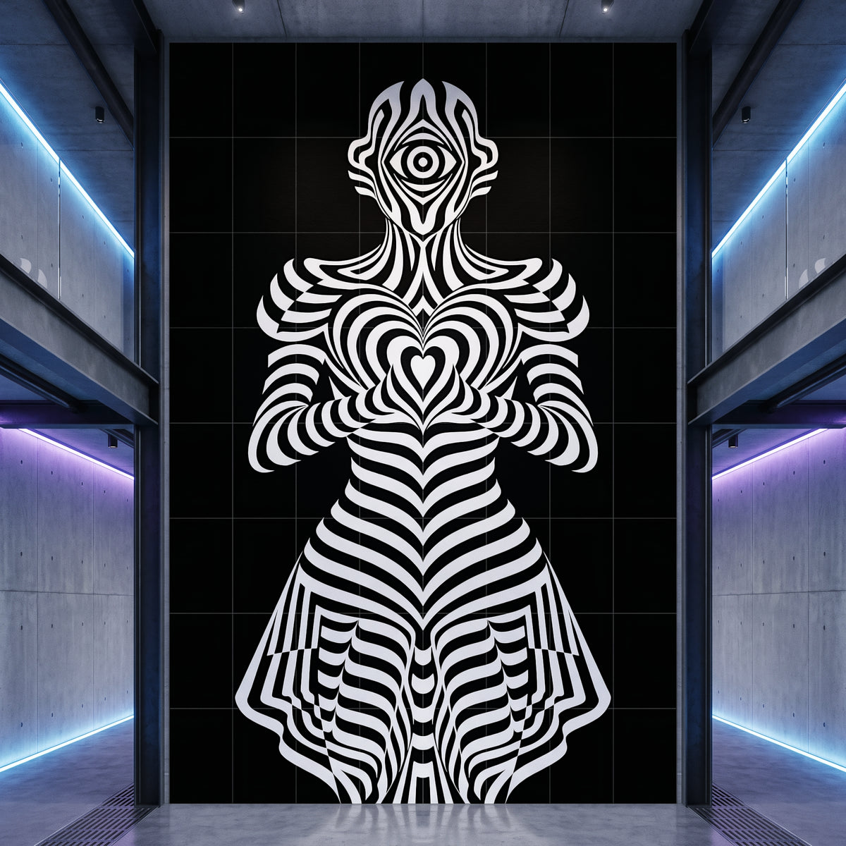 SYZYGY | 64-Print Hypnotic Female Op Art Mural | 1-Of-1