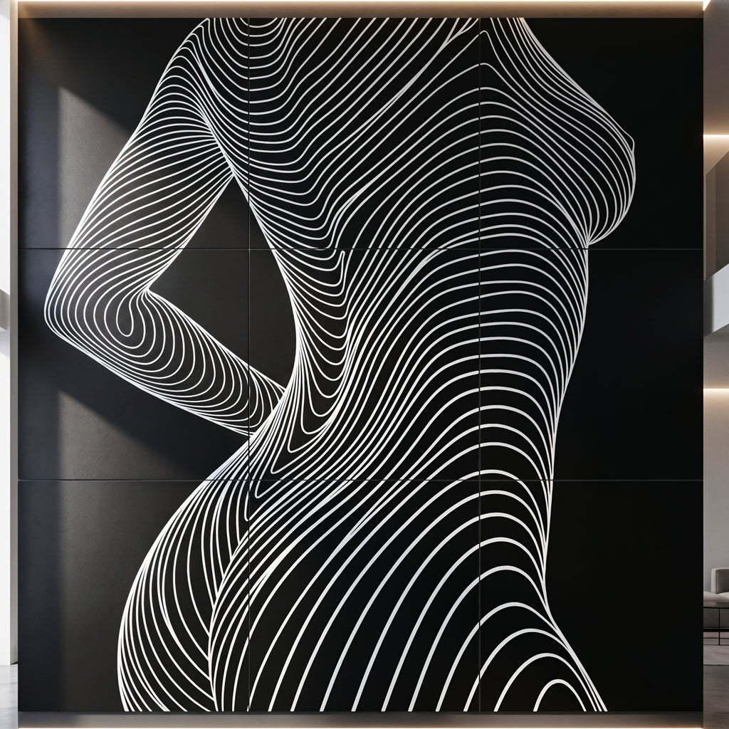 TEMPO | Dynamic Poised Female Silhouette Op Art | Luxury Multi-Print Wall Art | 1-Of-1