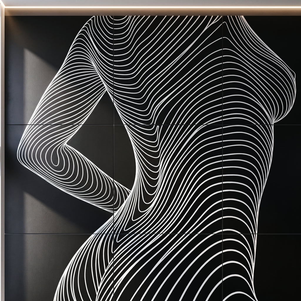 TEMPO | Dynamic Poised Female Silhouette Op Art | Luxury Multi-Print Wall Art | 1-Of-1
