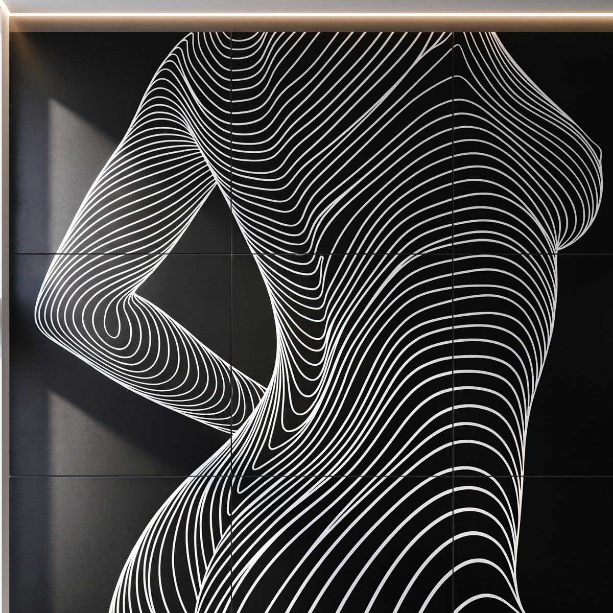 TEMPO | Dynamic Poised Female Silhouette Op Art | Luxury Multi-Print Wall Art | 1-Of-1