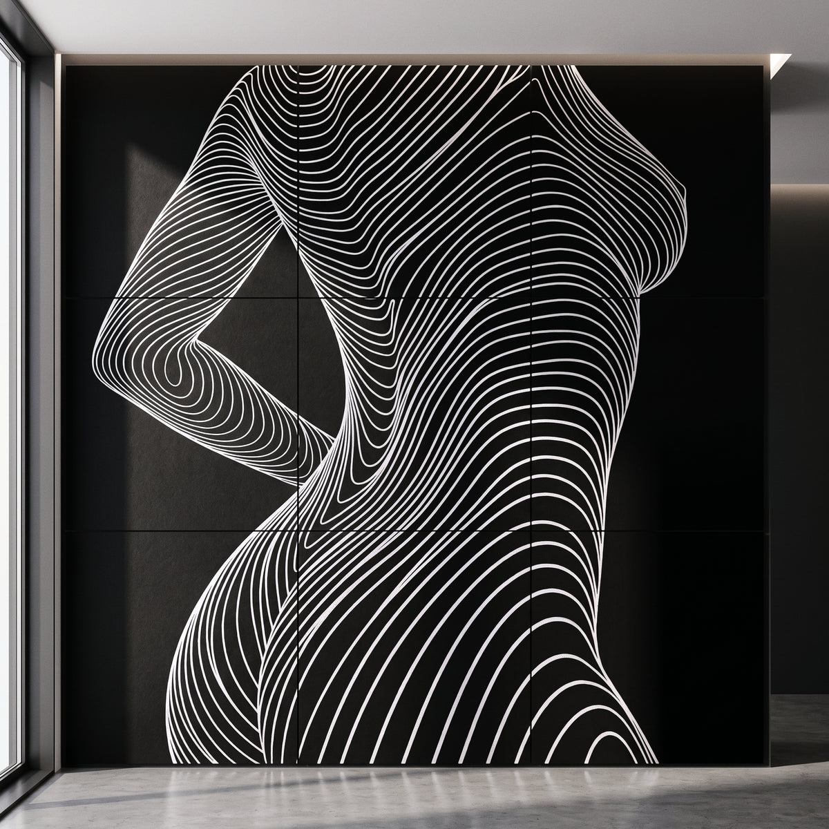 TEMPO | Dynamic Poised Female Silhouette Op Art | Luxury Multi-Print Wall Art | 1-Of-1