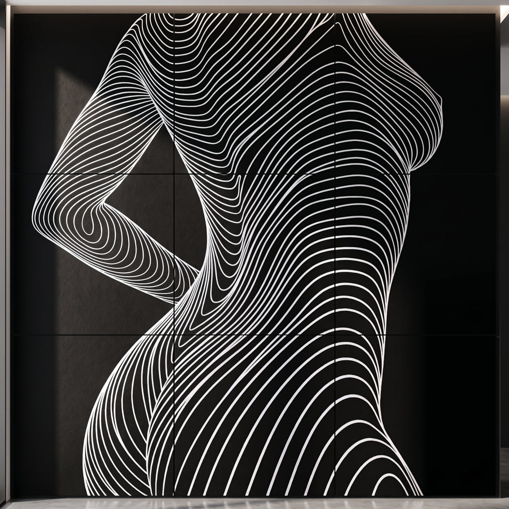 TEMPO | Dynamic Poised Female Silhouette Op Art | Luxury Multi-Print Wall Art | 1-Of-1