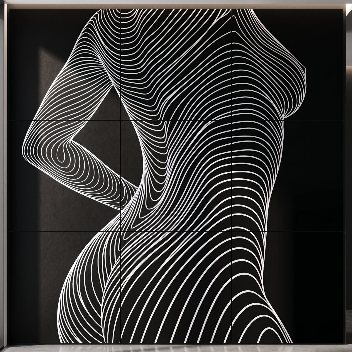 TEMPO | Dynamic Poised Female Silhouette Op Art | Luxury Multi-Print Wall Art | 1-Of-1