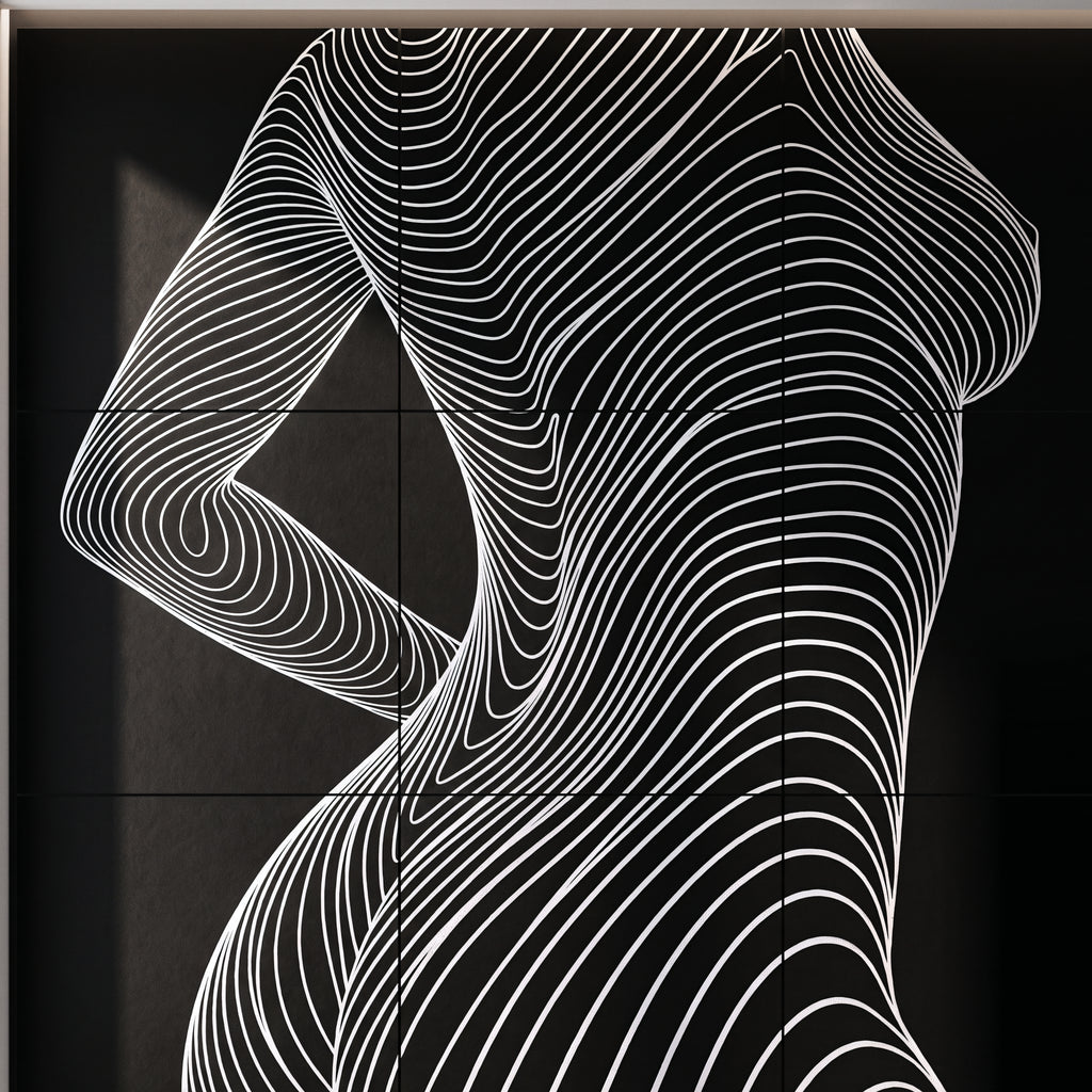 TEMPO | Dynamic Poised Female Silhouette Op Art | Luxury Multi-Print Wall Art | 1-Of-1