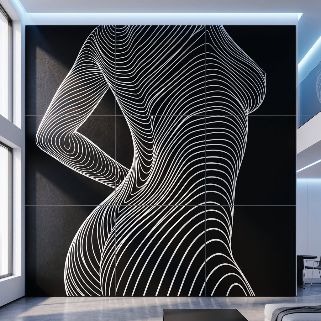 TEMPO | Dynamic Poised Female Silhouette Op Art | Luxury Multi-Print Wall Art | 1-Of-1