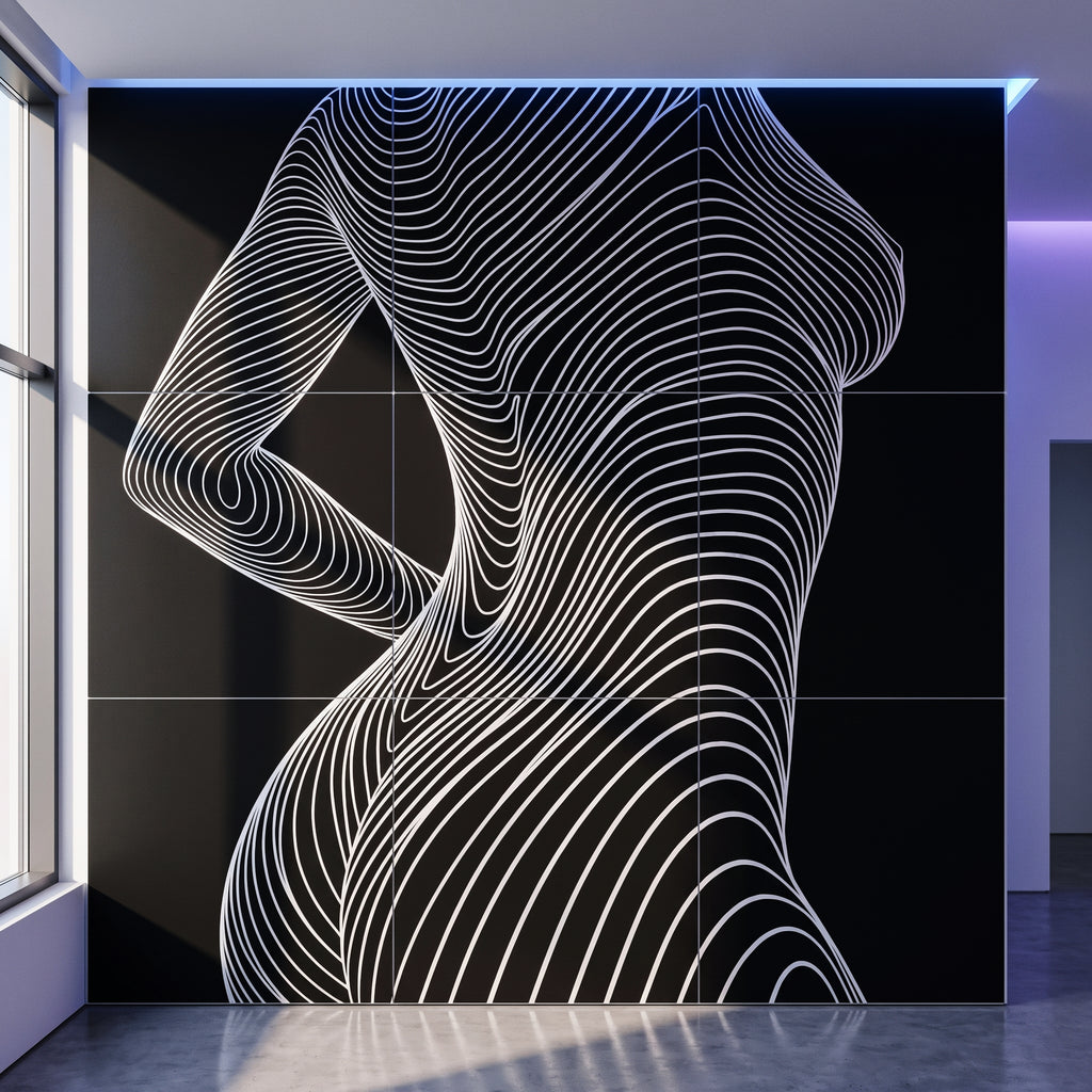TEMPO | Dynamic Poised Female Silhouette Op Art | Luxury Multi-Print Wall Art | 1-Of-1
