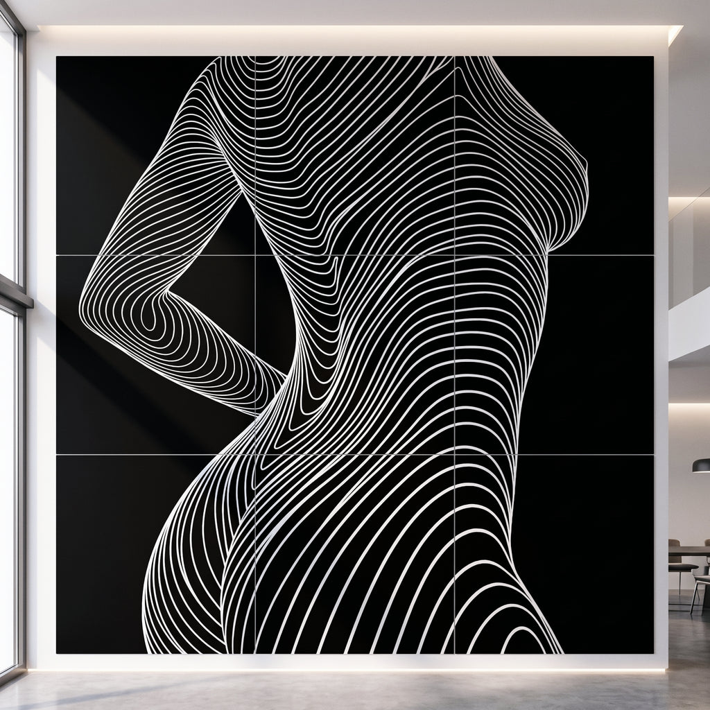 TEMPO | Dynamic Poised Female Silhouette Op Art | Luxury Multi-Print Wall Art | 1-Of-1