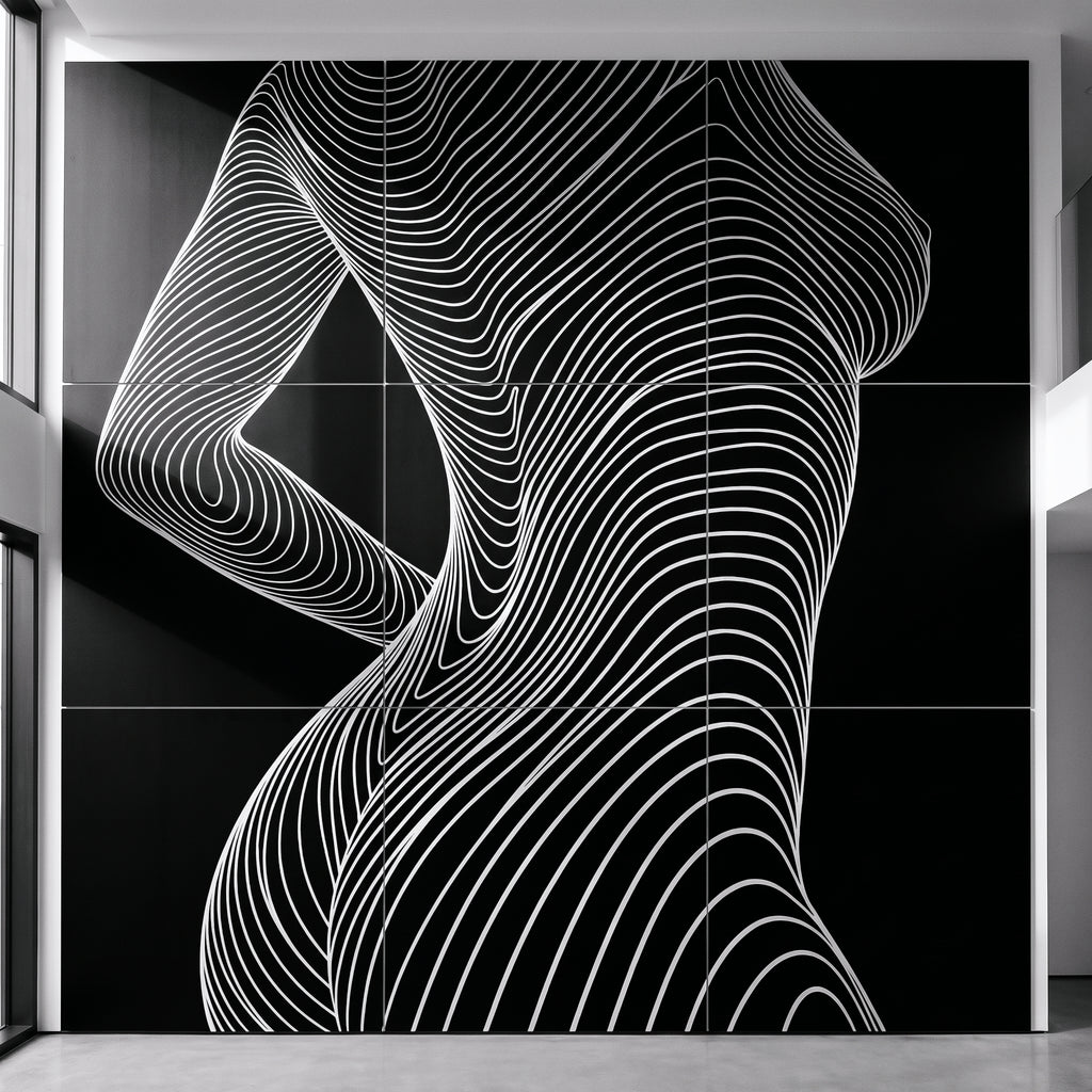 TEMPO | Dynamic Poised Female Silhouette Op Art | Luxury Multi-Print Wall Art | 1-Of-1