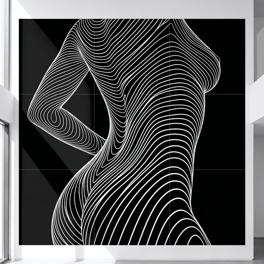 TEMPO | Dynamic Poised Female Silhouette Op Art | Luxury Multi-Print Wall Art | 1-Of-1