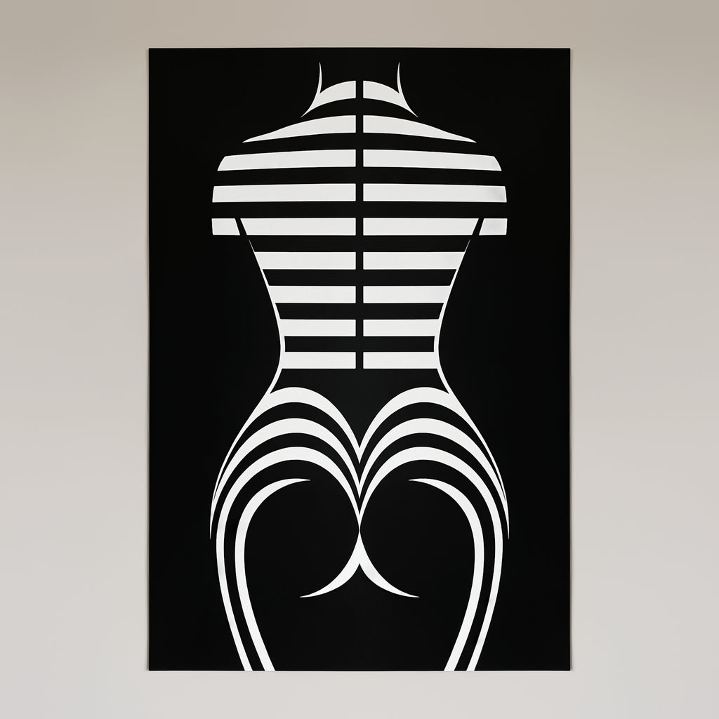 UNDERSCORE | Minimalist Female Figure Op Art Print | Black and White Modern Abstract Wall Art