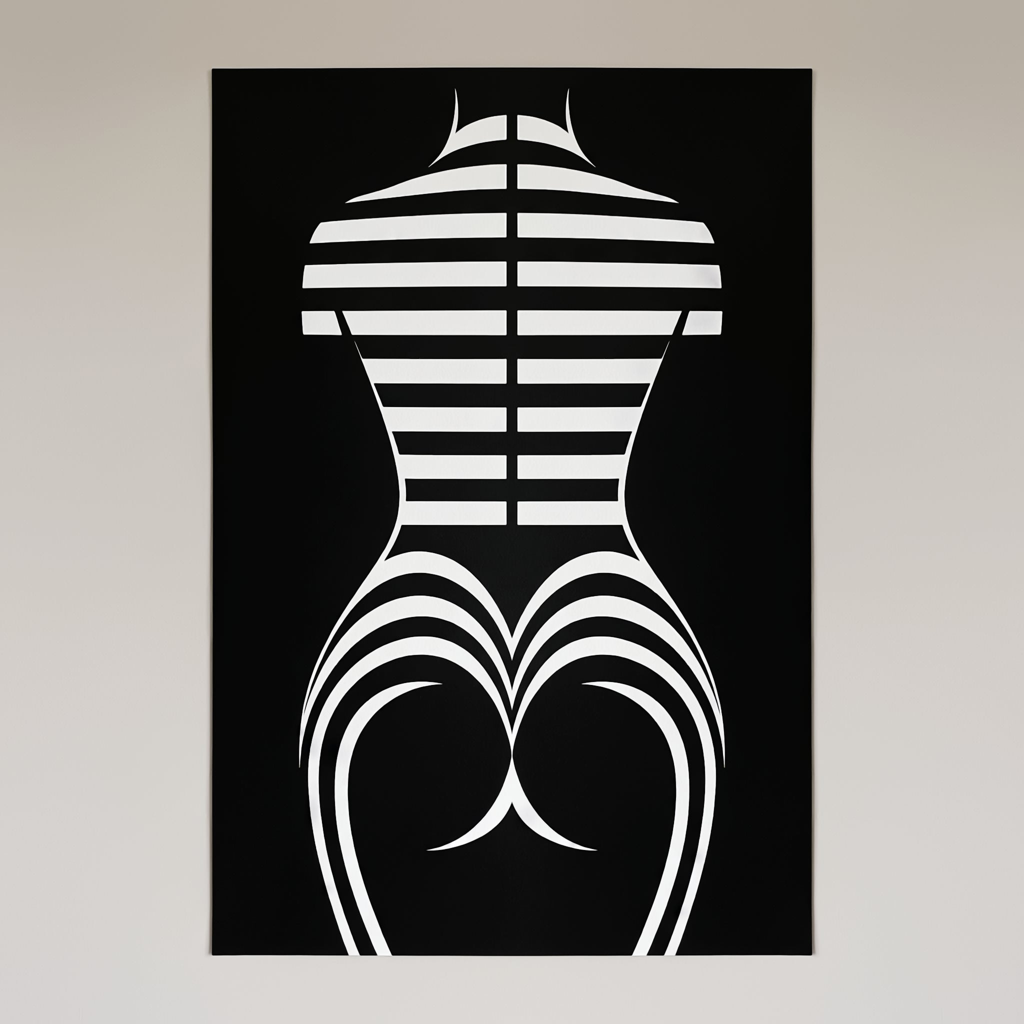 UNDERSCORE | Minimalist Female Figure Op Art Print | Black and White Modern Abstract Wall Art