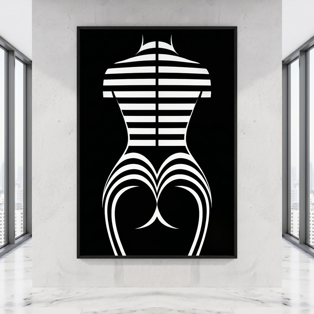 UNDERSCORE | Minimalist Female Figure Op Art Print | Black and White Modern Abstract Wall Art