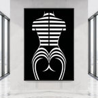 UNDERSCORE | Minimalist Female Figure Op Art Print | Black and White Modern Abstract Wall Art